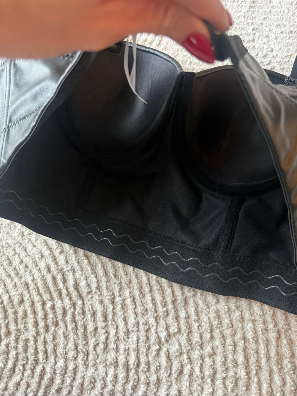 Black Faux Leather Bustier Crop Top Size Large - Picture 7 of 12